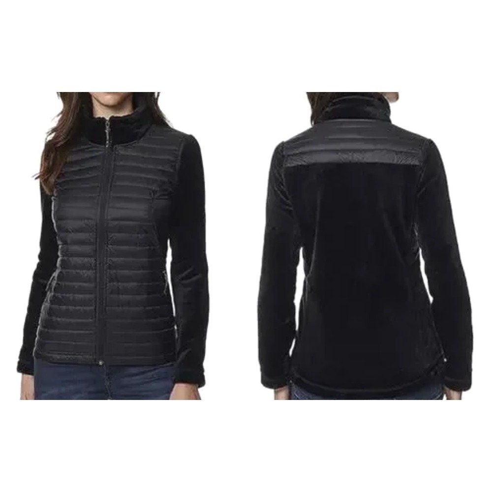 32 DEGREES HEAT Puffer Jacket w/Plush Sleeves/Back QUILTED FULL ZIPPER Black S